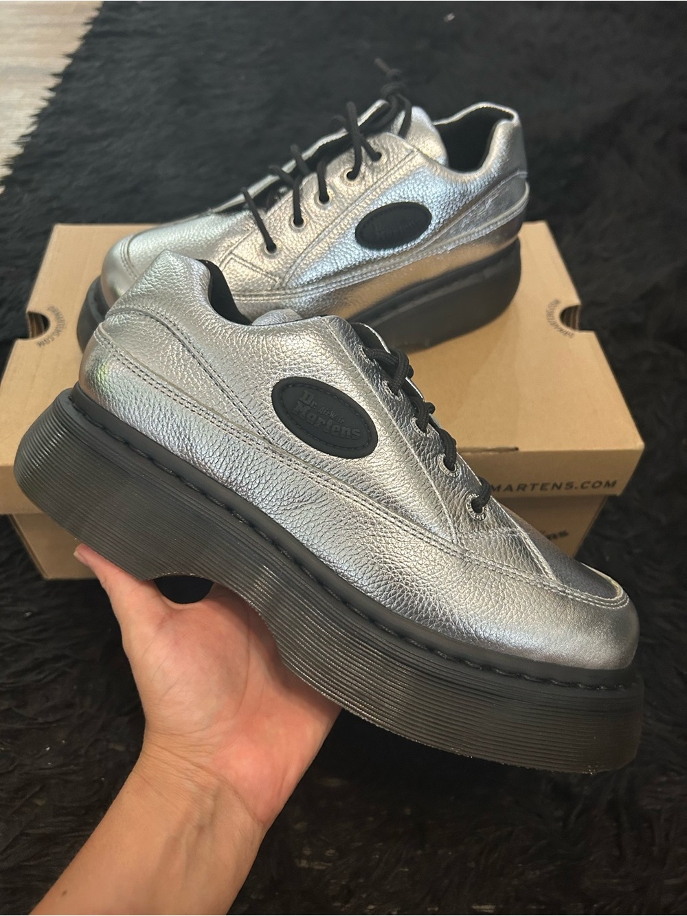 DR MARTENS Buzz 5I silver metallic leather platform lace up oxfords shoes sz 9